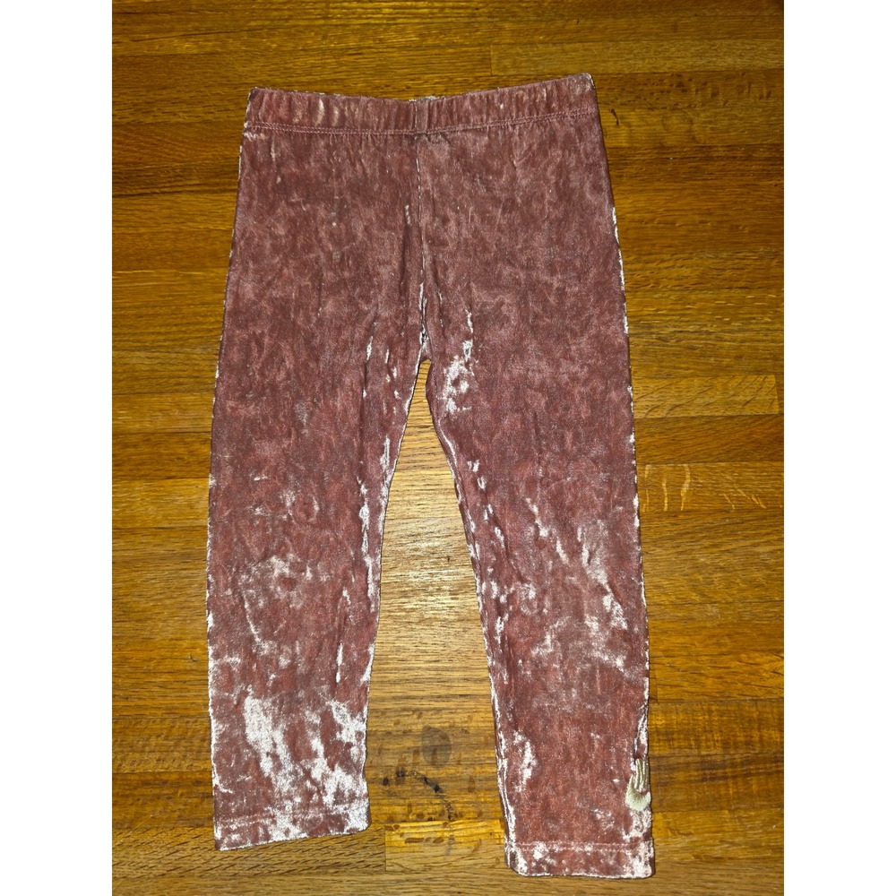 Nike Girls 3T Dusty Rose Pink Crushed Velvet Embroidered Swoosh Logo Leggings